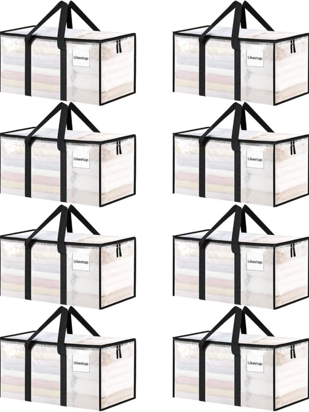 Extra Large Heavy Duty Moving Bags - 8 Pack Clear Storage Totes with Lids